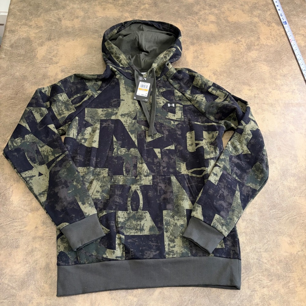 Under Armour Hoodie Mens Small Green UA Rival Fleece Macro Branded 1373715